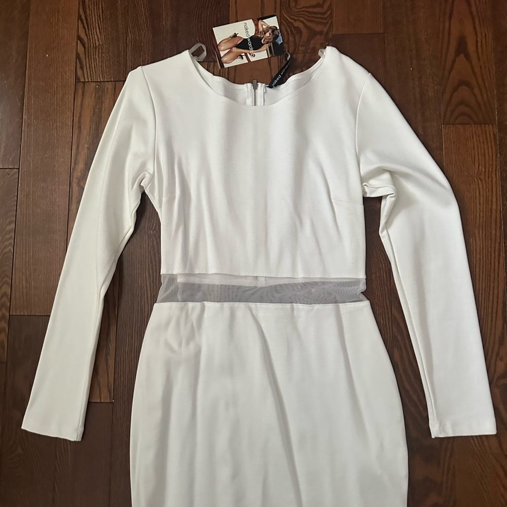 Naked Wardrobe Cream Long Sleeve Dress